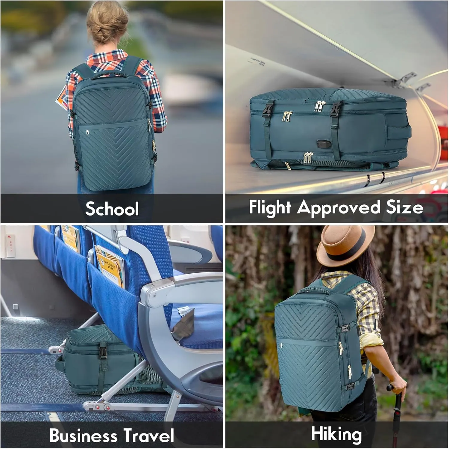 MOMUVO Carry On Backpack for Women,Flight Approved Large Travel Laptop Backpack Water Resistant Luggage Travel Bag for School Weekender Business,Peacock Blue