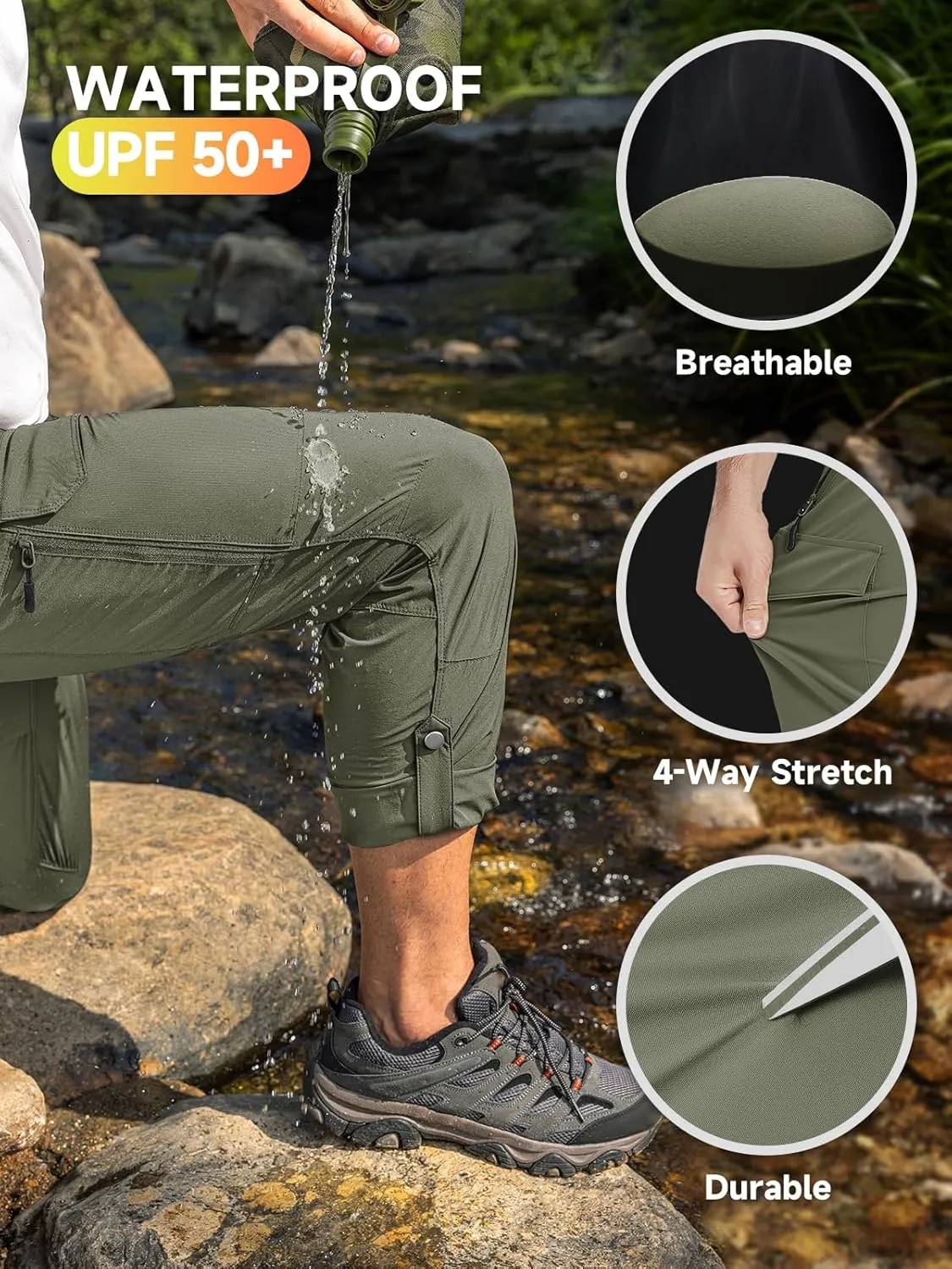 Moosehill Men's Hiking Cargo Pants Lightweight Water-Resistant Quick Dry for Tactical Work Fishing Golf Travel Outdoor Casual