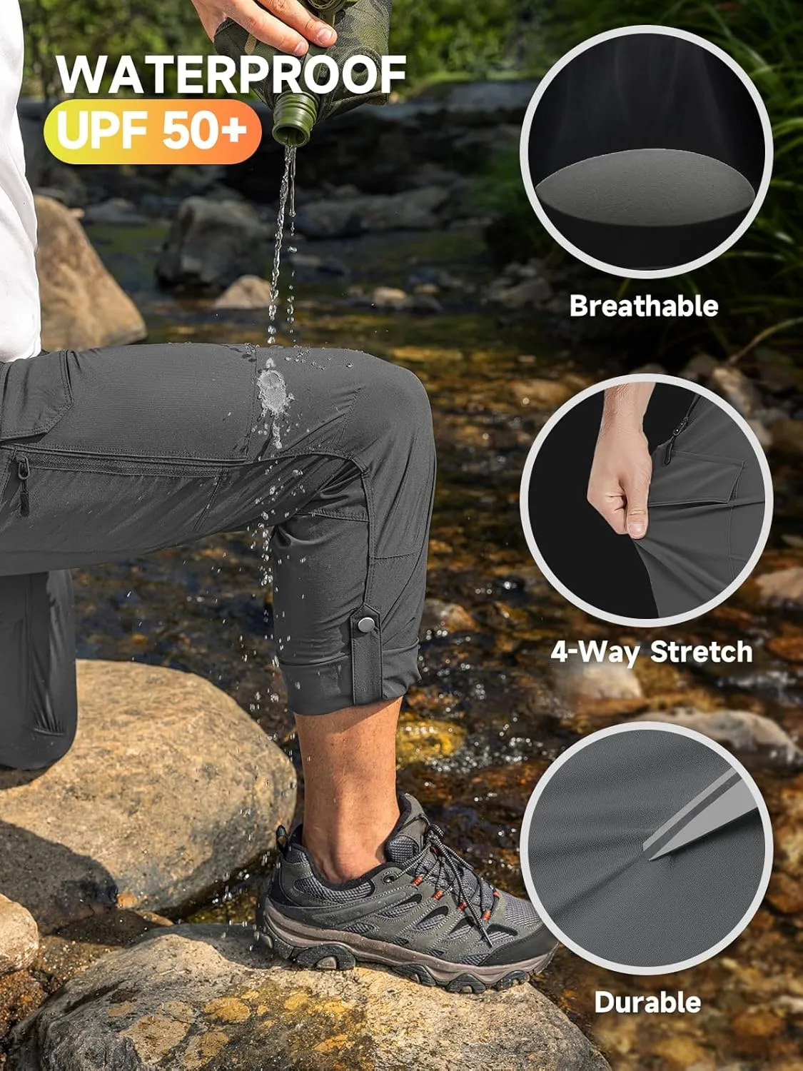 Moosehill Men's Hiking Cargo Pants Lightweight Water-Resistant Quick Dry for Tactical Work Fishing Golf Travel Outdoor Casual