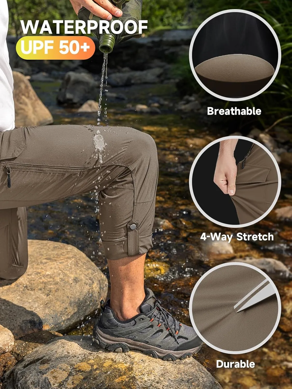 Moosehill Men's Hiking Cargo Pants Lightweight Water-Resistant Quick Dry for Tactical Work Fishing Golf Travel Outdoor Casual