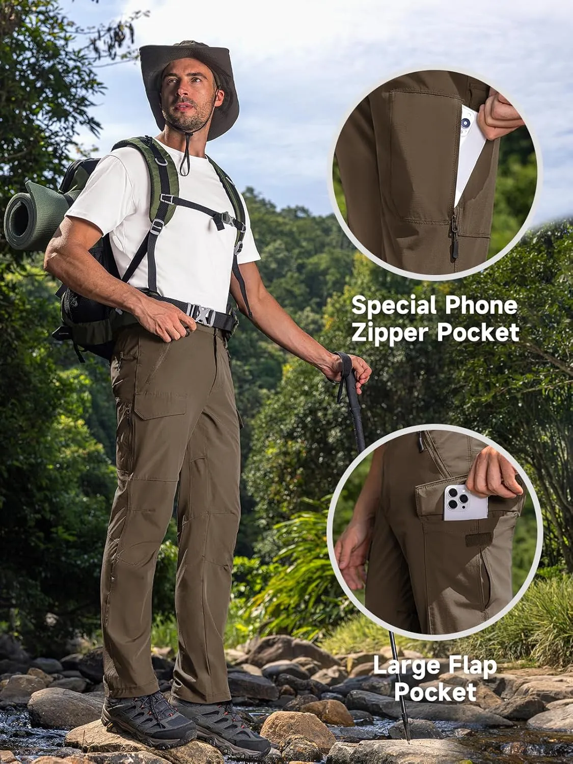 Moosehill Men's Hiking Cargo Pants Lightweight Water-Resistant Quick Dry for Tactical Work Fishing Golf Travel Outdoor Casual