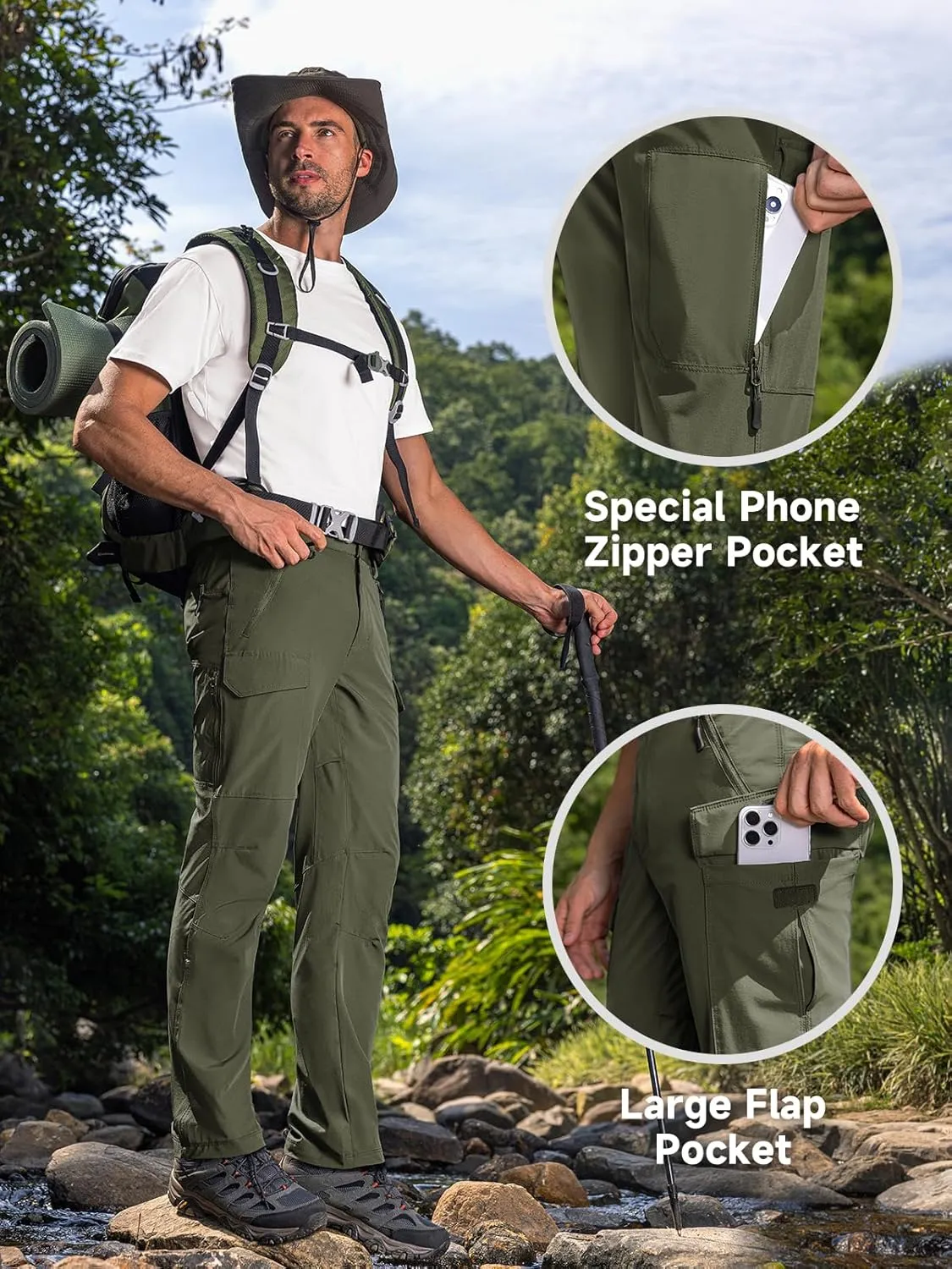 Moosehill Men's Hiking Cargo Pants Lightweight Water-Resistant Quick Dry for Tactical Work Fishing Golf Travel Outdoor Casual