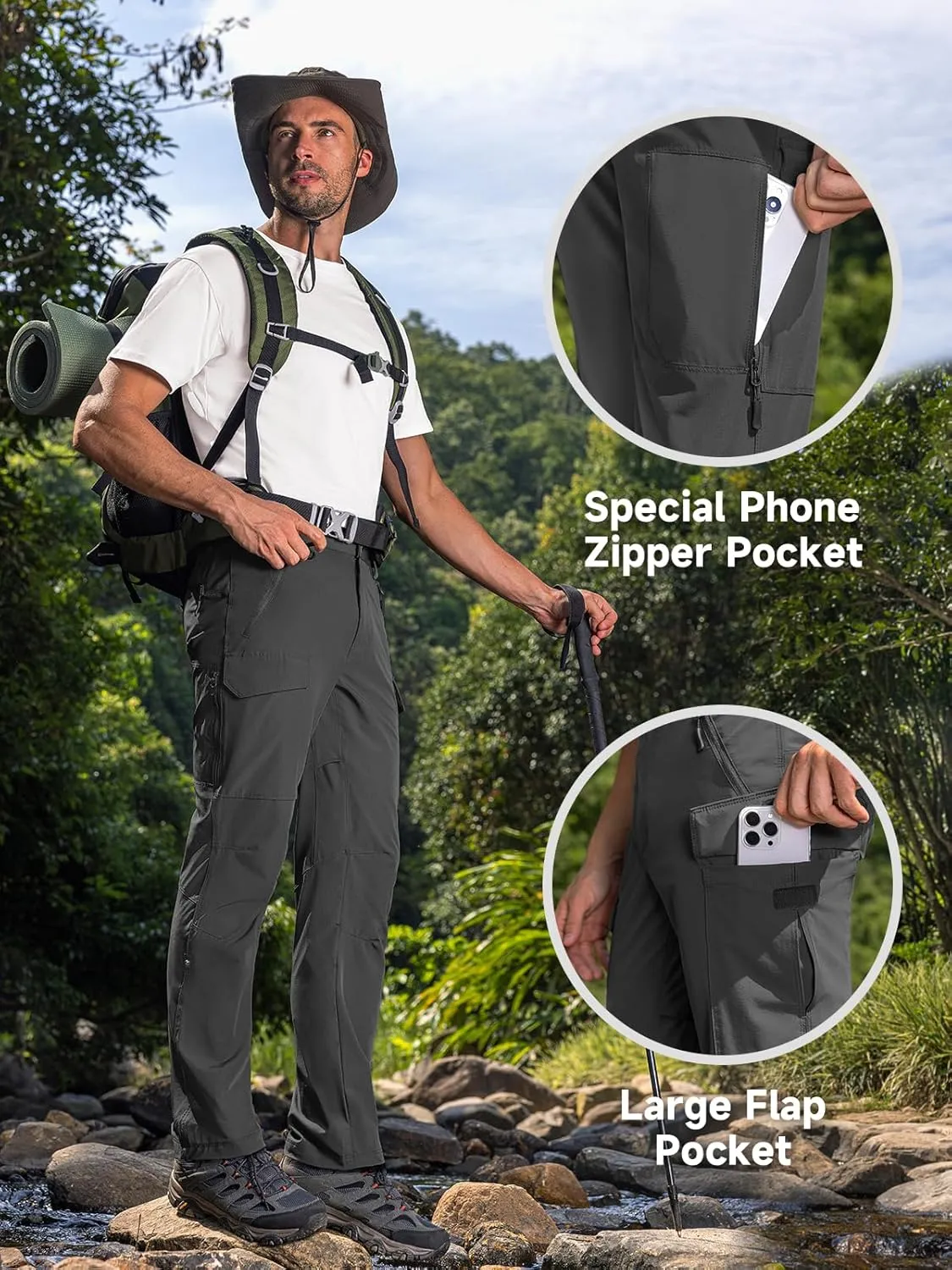 Moosehill Men's Hiking Cargo Pants Lightweight Water-Resistant Quick Dry for Tactical Work Fishing Golf Travel Outdoor Casual