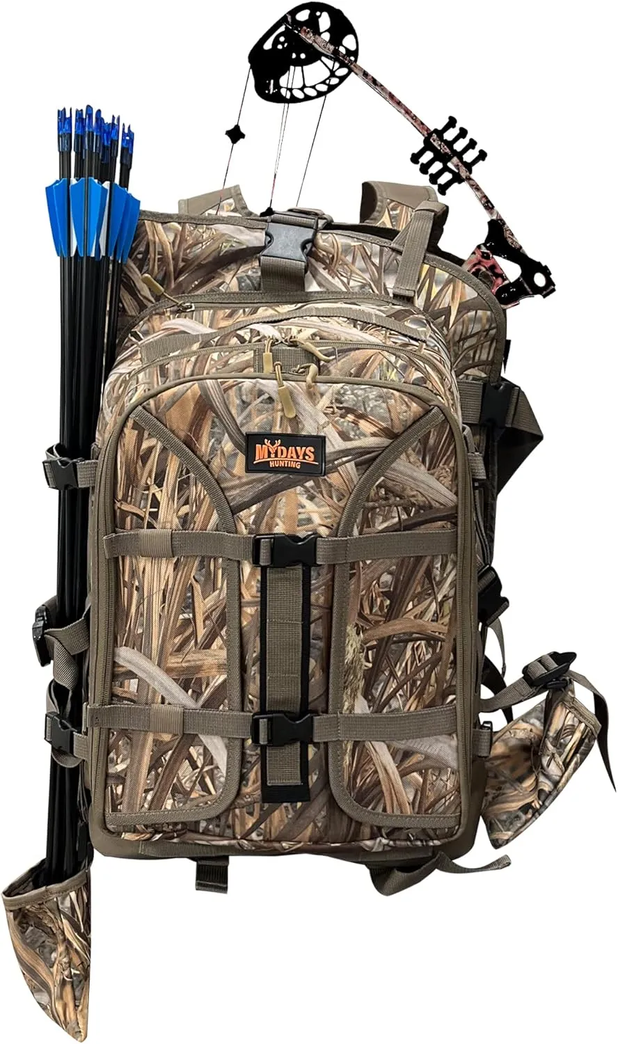 MYDAYS Hunting Backpack, Gear for Turkey Season, Compound Bow Pack， Durable Large Capacity Hunting Day Pack for Outdoor Rifle Bow Gun
