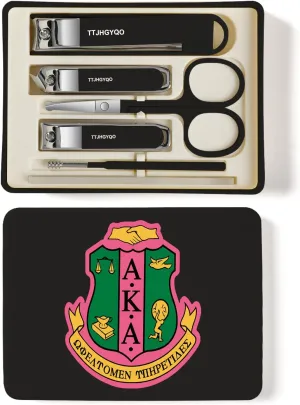 Nail Clippers and Beauty Tool Portable Set Nail Clipper Set Manicure Set 6 in 1 AKA Sorority Gifts Suitable for for Women Home, Workplace, Outdoor Travel,Etc. (AKA1 Black)