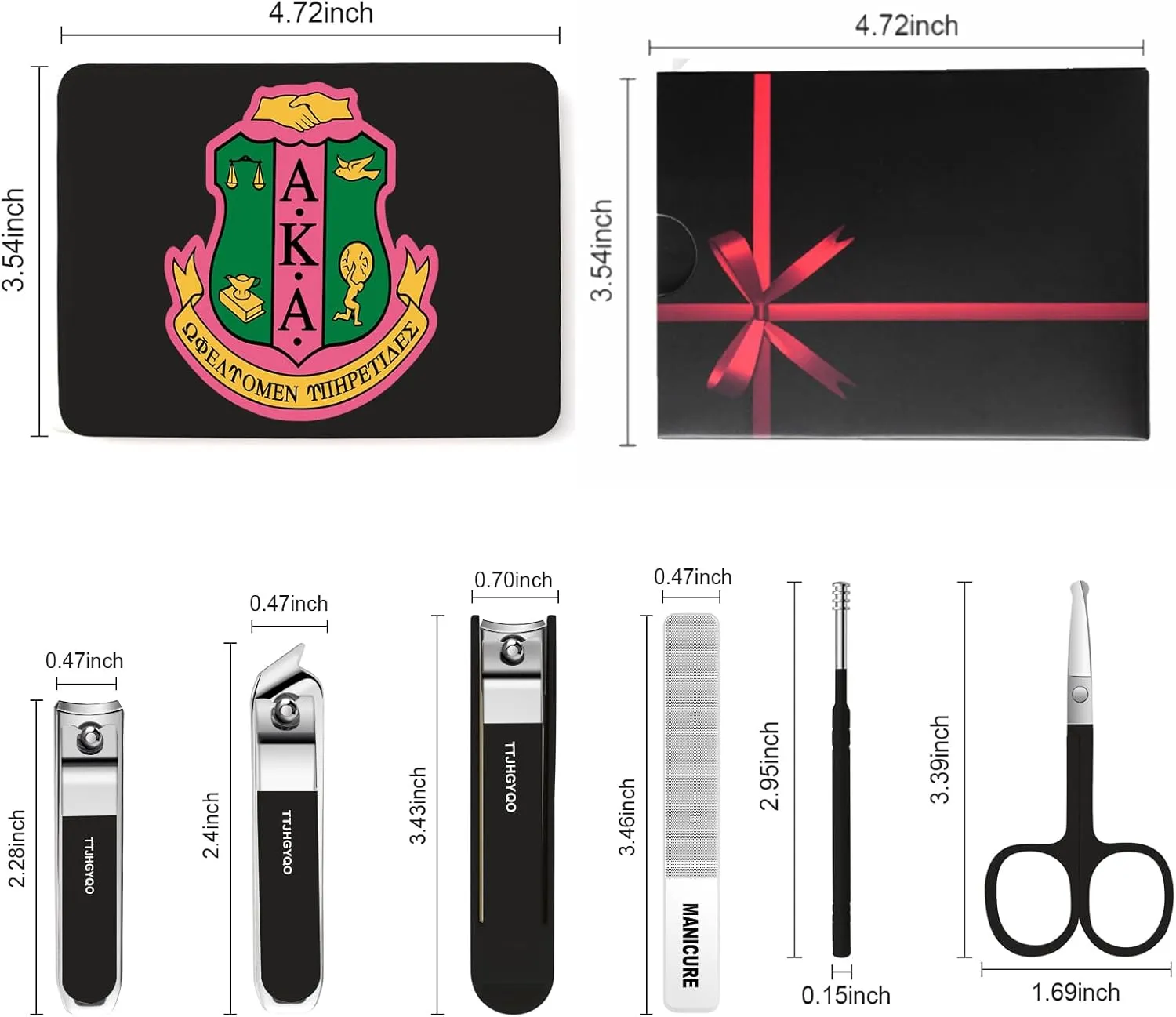 Nail Clippers and Beauty Tool Portable Set Nail Clipper Set Manicure Set 6 in 1 AKA Sorority Gifts Suitable for for Women Home, Workplace, Outdoor Travel,Etc. (AKA1 Black)