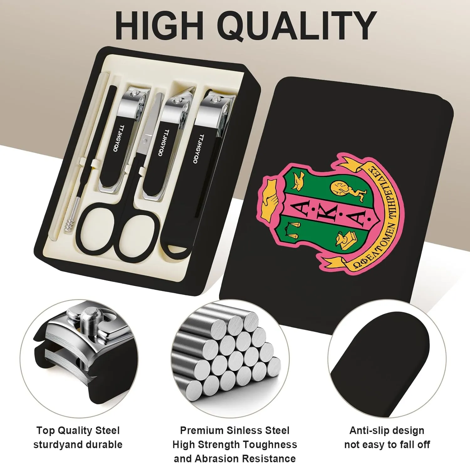 Nail Clippers and Beauty Tool Portable Set Nail Clipper Set Manicure Set 6 in 1 AKA Sorority Gifts Suitable for for Women Home, Workplace, Outdoor Travel,Etc. (AKA1 Black)