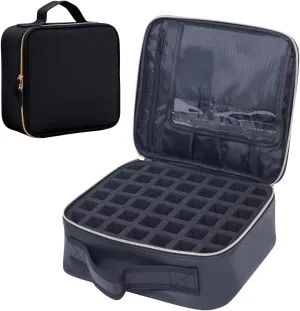 Nail Polish Organizer Case - PU Leather Portable Cosmetic Bag Hold 42 Bottles (15 ml/0.51 floz) with Removable Partition (Black)