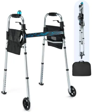 Narrow Walker with Storage Bag, Height Adjustable, Lightweight Folding, for Seniors and Adults, Up to 350 lbs，Compact Standard Walker (Grey)