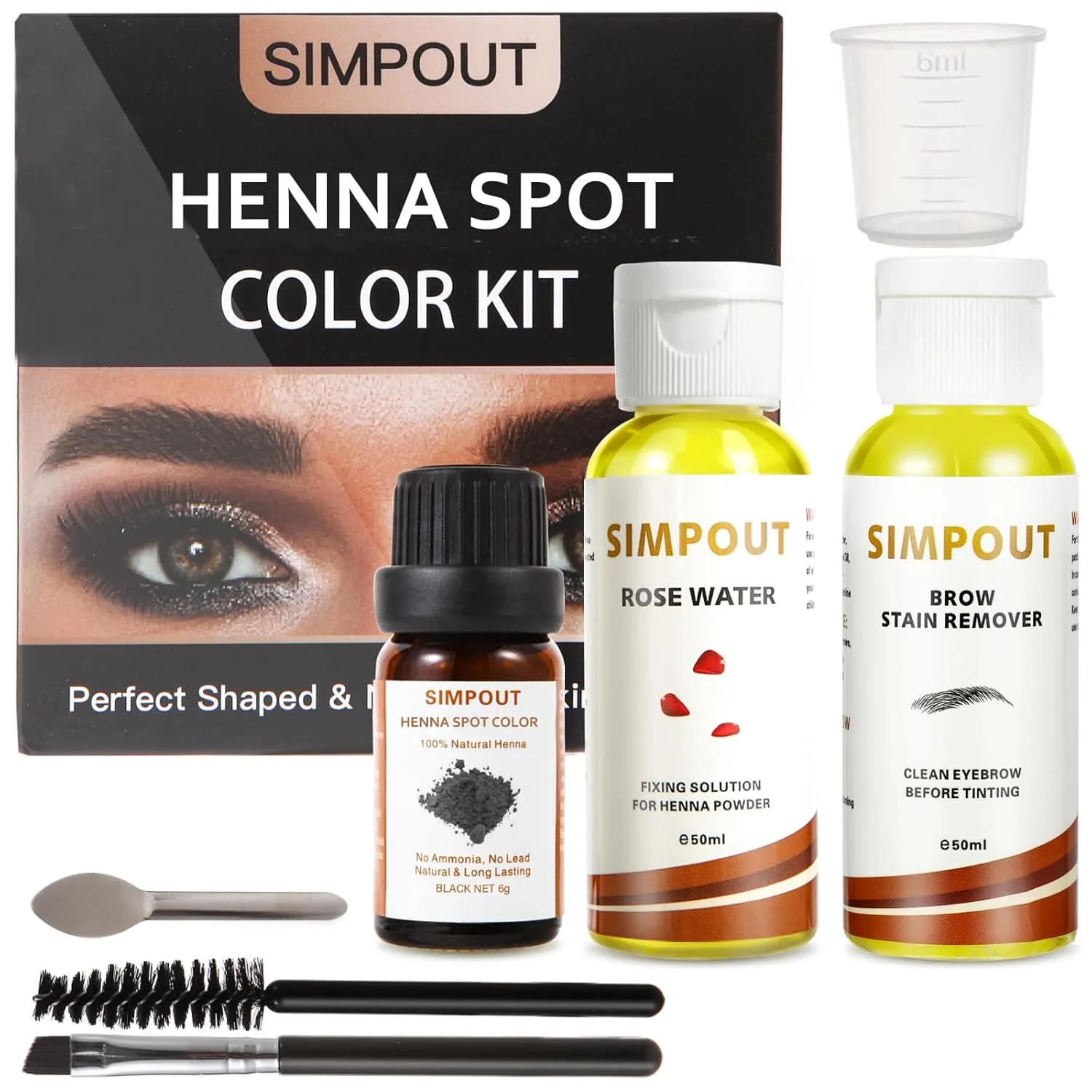 Natural Henna Hair Kit - Henna Powder with Rose Water & Brow Stain Remover, No Ammonia, No Lead, Professional Henna Kit for Salon & Home Use (Black)