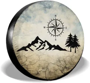 Nature Mountain Compass Spare Tire Cover Wheel Protectors Weatherproof Universal for Trailer Rv SUV Truck Camper Travel Trailer 14" 15" 16" 17"