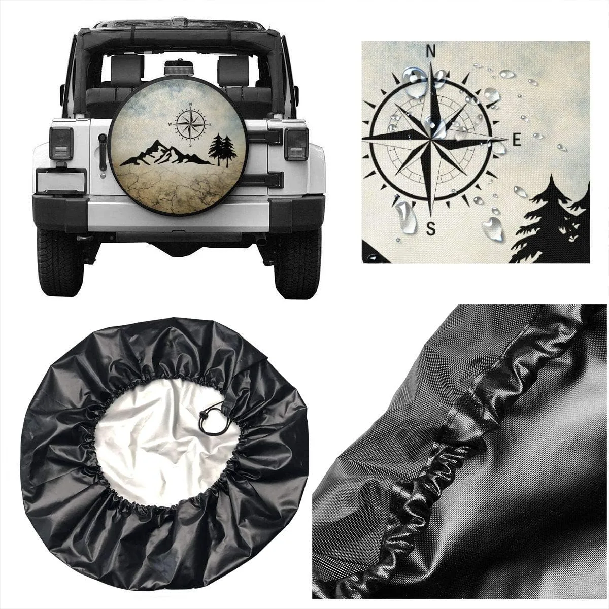 Nature Mountain Compass Spare Tire Cover Wheel Protectors Weatherproof Universal for Trailer Rv SUV Truck Camper Travel Trailer 14" 15" 16" 17"
