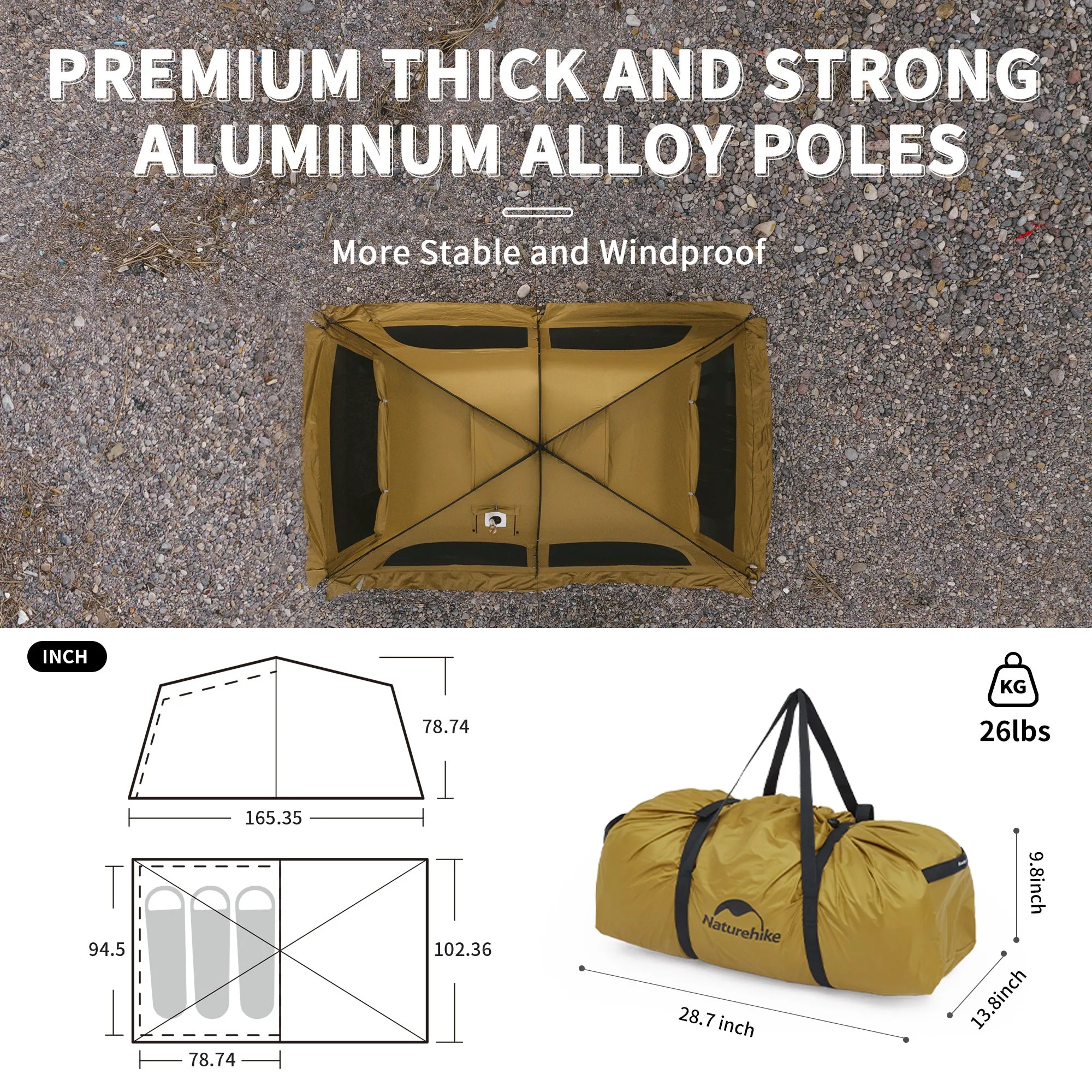 Naturehike Dune 4-Season 3Person Hot Tent with Stove Jack
