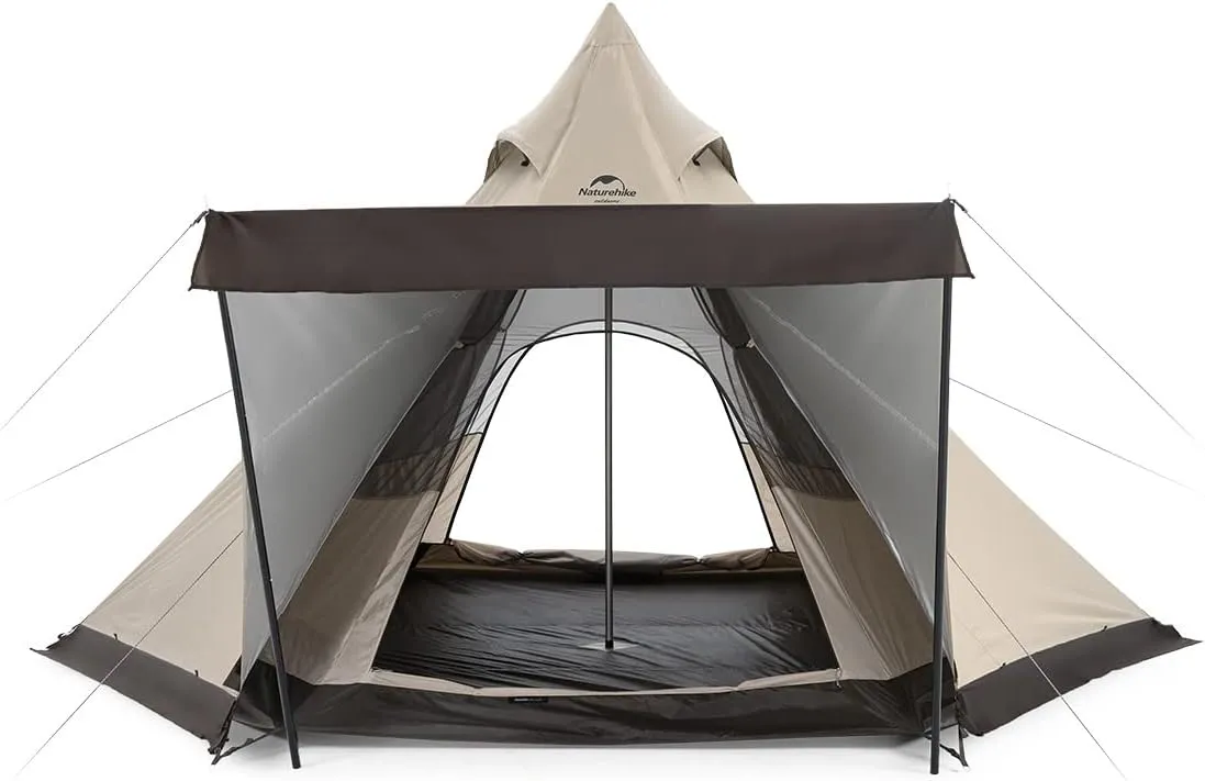 Naturehike Ranch Hexagonal Teepee Tent, Easy Setup Waterproof 3-4 Person Camping Tent, 4 Season Tent for Family Camping, Hiking,Picnic
