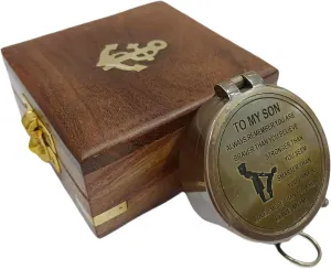 Nautical Compass Poem Engraved Handmade Vintage Solid Brass Marine Compass Mom to Son Compass, I Love You Gifts from a Mom to Son, Son Birthday