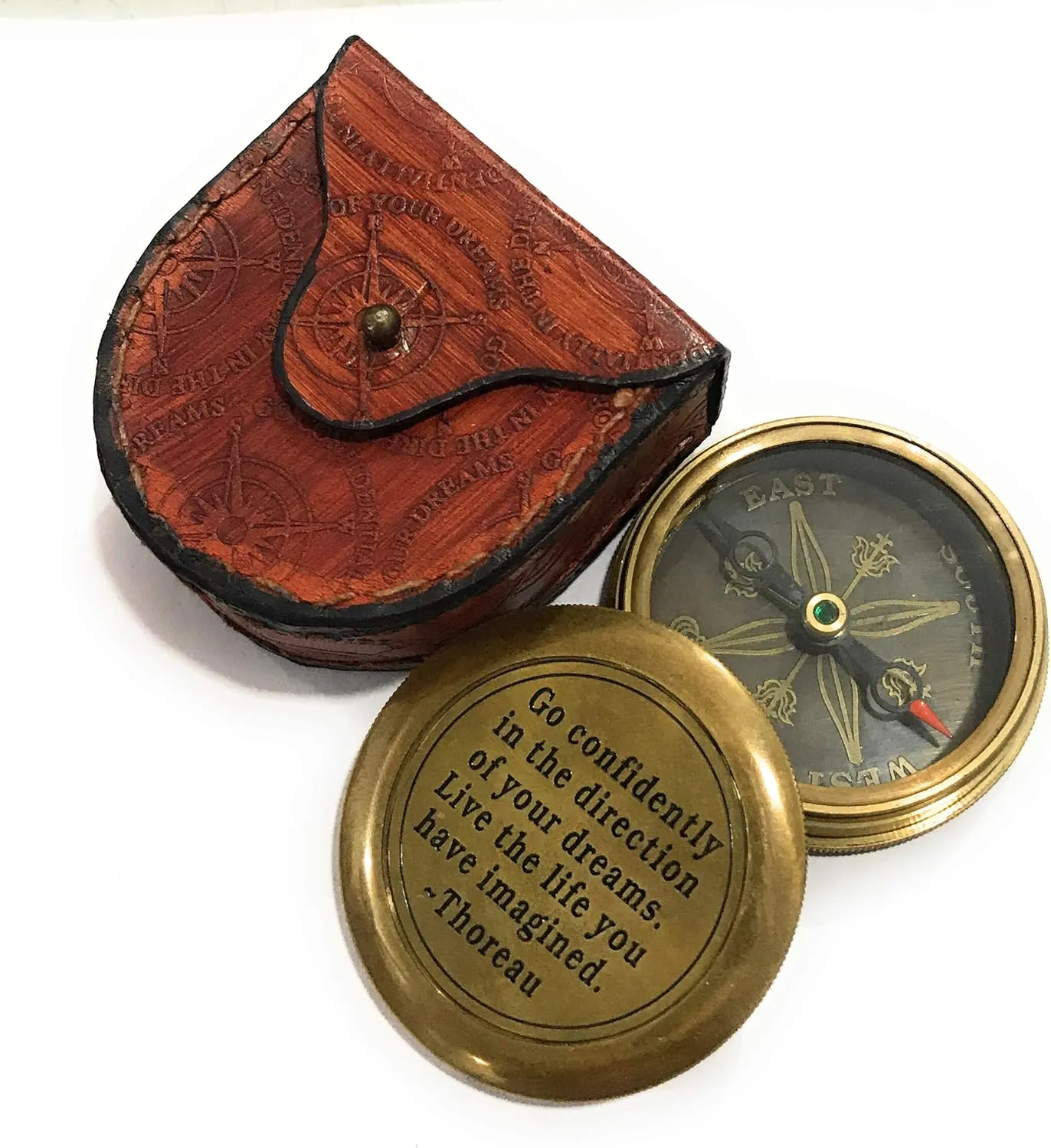 Nautical Go Confidently in The Direction of Your Dreams Thoreau's Quote Compass with Leather Case Directional Magnetic, Camping Compass, Boating Compass, Gift Compass, Graduation Day Gifts