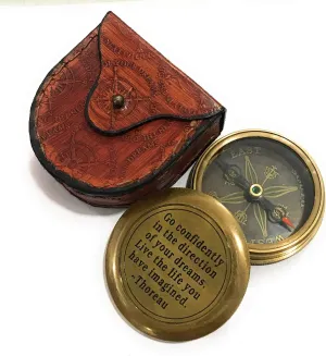 Nautical Go Confidently in The Direction of Your Dreams Thoreau's Quote Compass with Leather Case Directional Magnetic, Camping Compass, Boating Compass, Gift Compass, Graduation Day Gifts