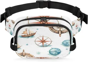 Nautical Ocean Anchor Compass Ship Waist Packs for Women Men, Waterproof Hiking Fanny Packs, Crossbody Waist Bag with Adjustable Strap, Waist Pouch for Travel Running