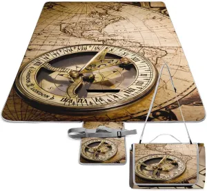 Nautical Sea Map Compass Sailing Ship Waterproof Outdoor Picnic Blanket Sandproof Beach Mat for Camping Hiking Grass Travelling