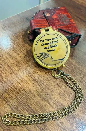 Nautical Vintage Directional Magnetic Compass Antique Brass Chainmail Flat Compass With Leather Case So you can always find way back Home Compass
