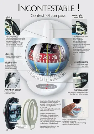 Nautos 25328 - Contest 101 Compass-Vertical Mount-Black Compass with RED Card- PLASTIMO 64416