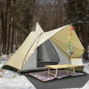 NIEH 3-4 Person Camping Family Teepee Tent Outdoor Rainproof Double Layers Indian Tent Camping Hiking Holidays