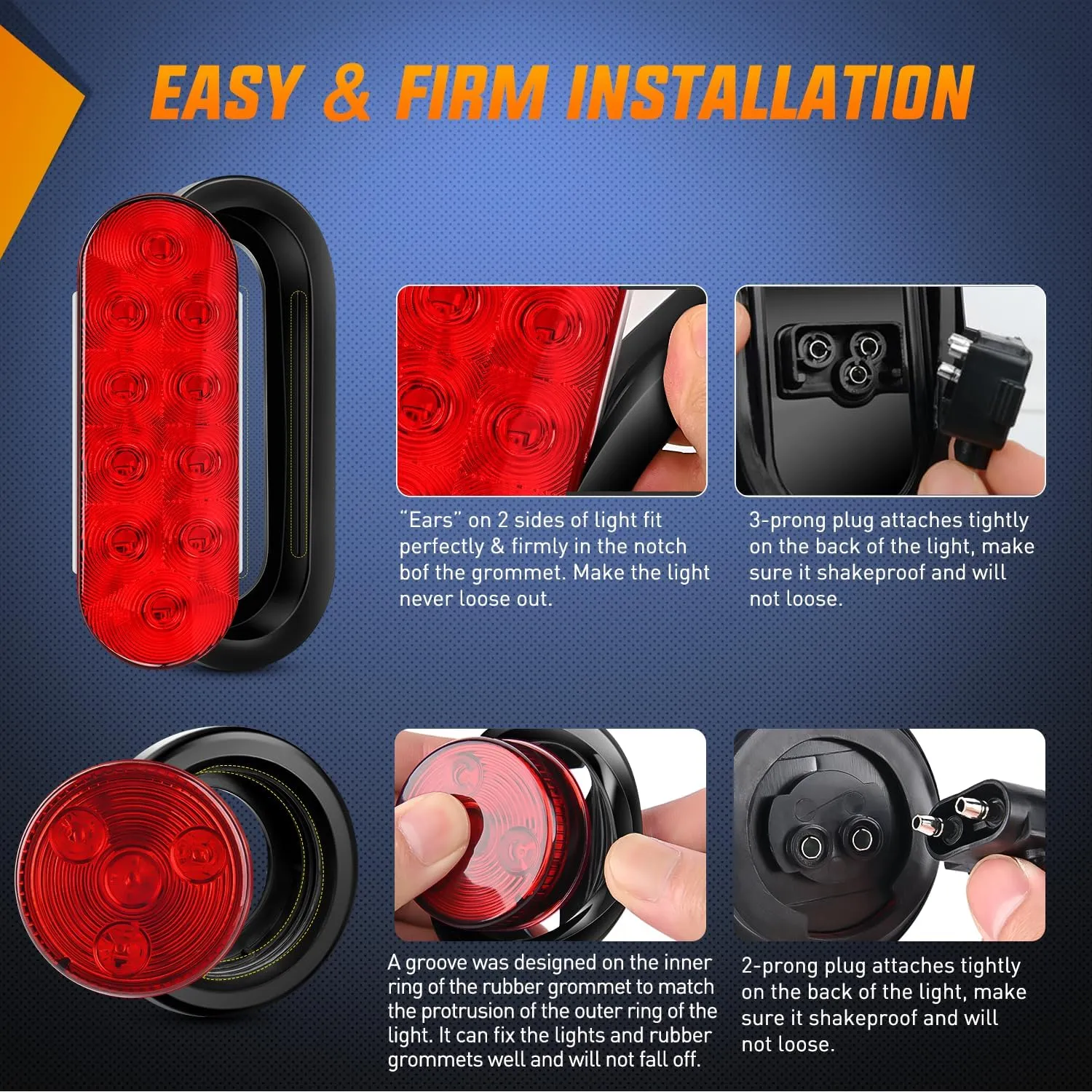 Nilight LED Trailer Light Kit 6 Inch Oval Stop Turn Taillight 2 Inches Round Red Amber Side Marker Lights 9 LED ID Bar for 12V RV Camper Caravan Truck Bus Boat