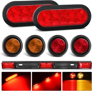 Nilight LED Trailer Light Kit 6 Inch Oval Stop Turn Taillight 2 Inches Round Red Amber Side Marker Lights 9 LED ID Bar for 12V RV Camper Caravan Truck Bus Boat