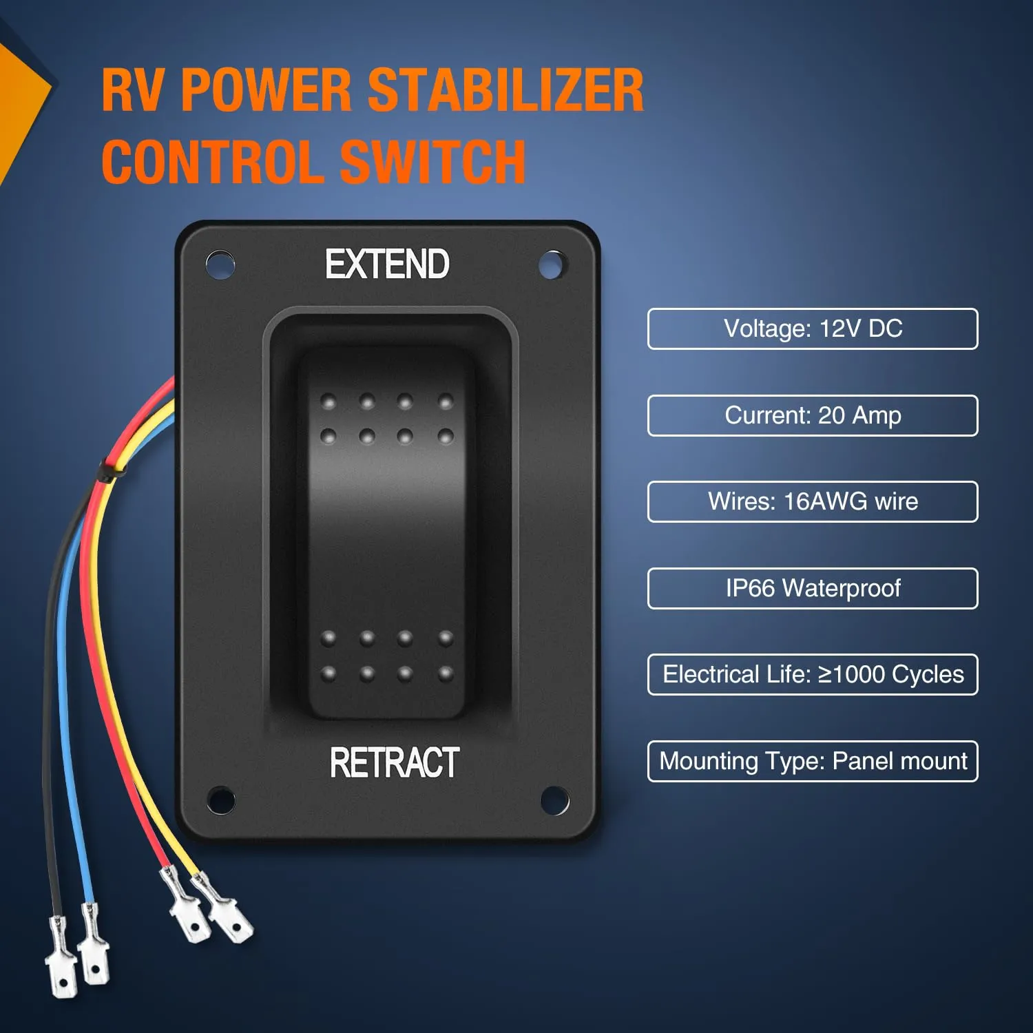 Nilight RV Electric Stabilizer Jack Switch Power Rocker Switches Extend Retract ON Off ON Momentary Waterproof with Harness for Trailer Boat Truck Linear Actuator