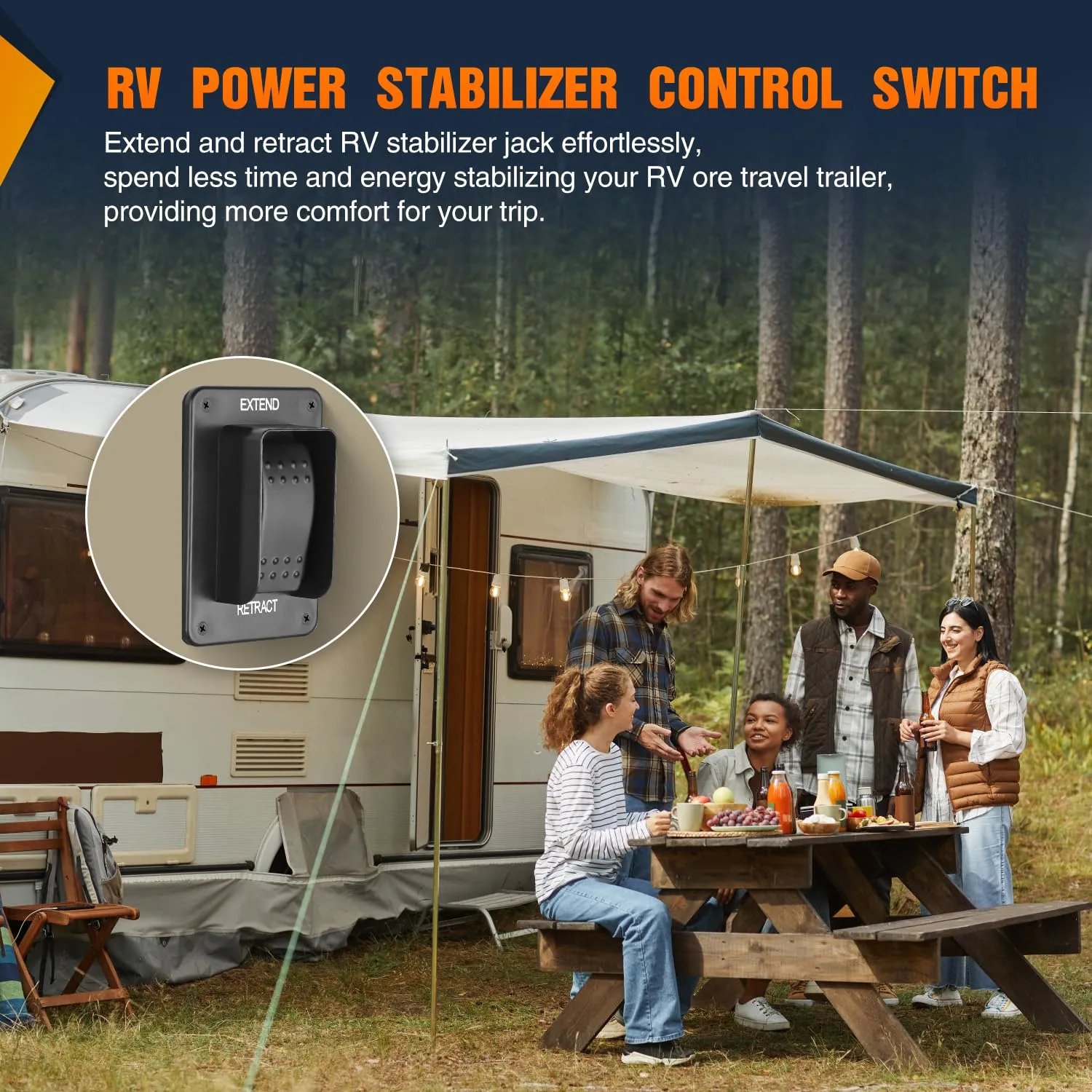 Nilight RV Electric Stabilizer Jack Switch Power Rocker Switches Extend Retract ON Off ON Momentary Waterproof with Harness for Trailer Boat Truck Linear Actuator