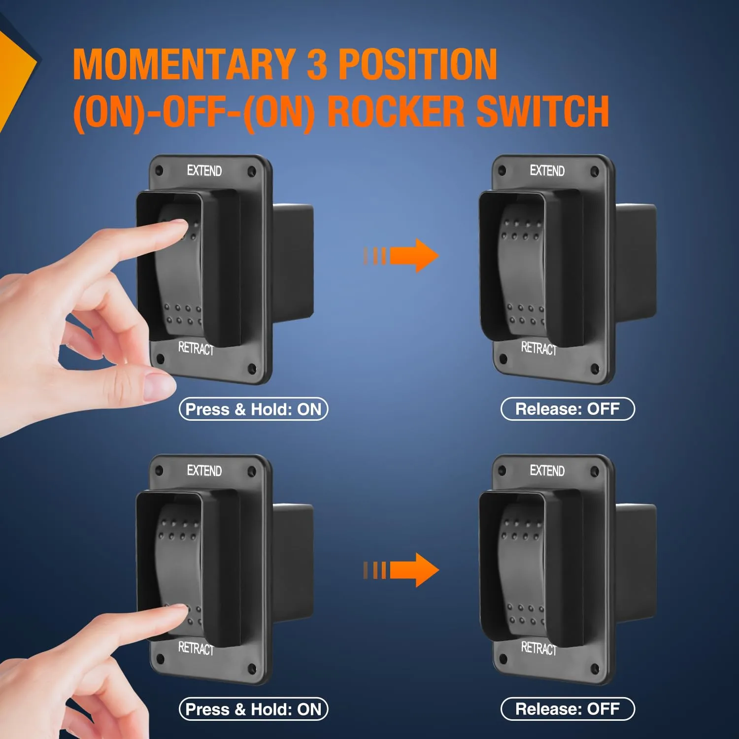 Nilight RV Electric Stabilizer Jack Switch Power Rocker Switches Extend Retract ON Off ON Momentary Waterproof with Harness for Trailer Boat Truck Linear Actuator