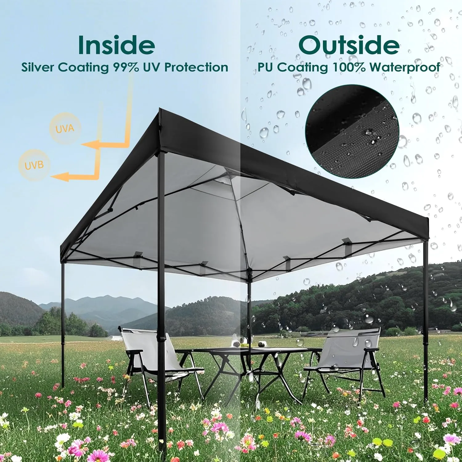 NINAT 10x10ft Canopy Replacement Top Pop Up Tent Cover Roof with Air Vent, Waterproof for Outdoor Garden Patio Pavilion Sun Shade(Top Only) Black