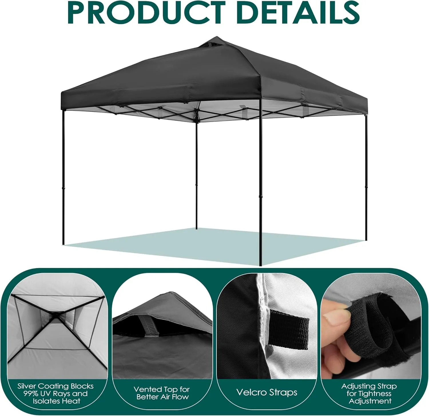 NINAT 10x10ft Canopy Replacement Top Pop Up Tent Cover Roof with Air Vent, Waterproof for Outdoor Garden Patio Pavilion Sun Shade(Top Only) Black