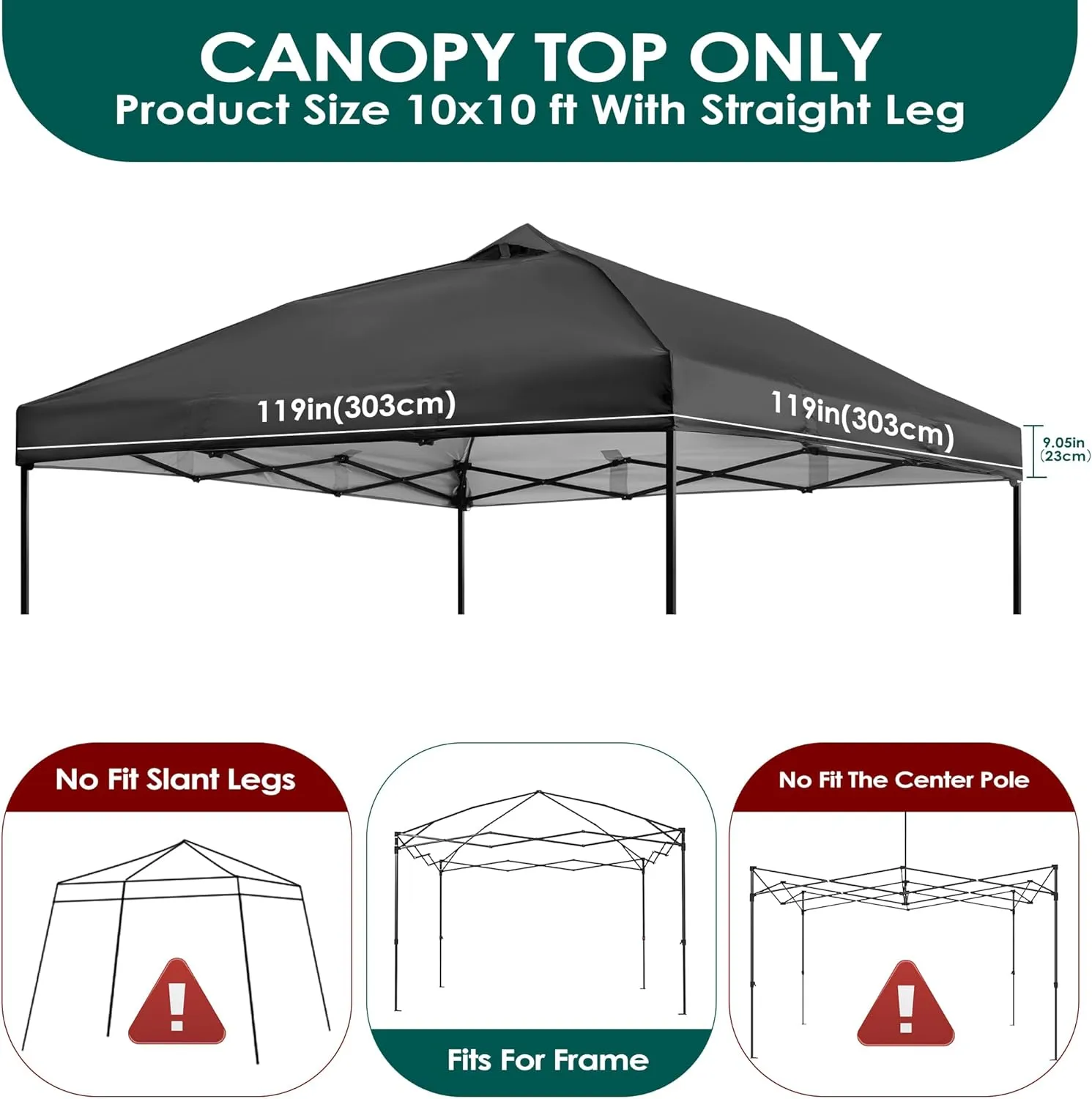 NINAT 10x10ft Canopy Replacement Top Pop Up Tent Cover Roof with Air Vent, Waterproof for Outdoor Garden Patio Pavilion Sun Shade(Top Only) Black