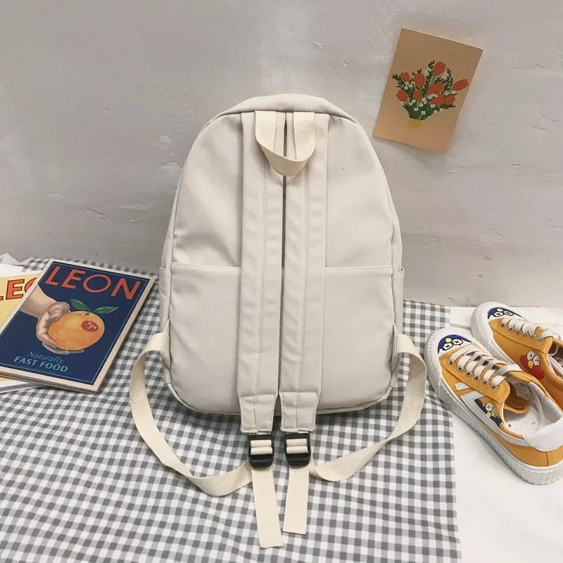 Non-Printed Schoolbag for Junior High School Women Korean Harajuku Ulzzang College Students' Backpack High School Large Capacity Ins Style Backpack