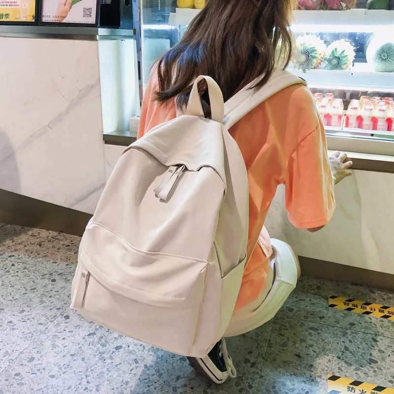 Non-Printed Schoolbag for Junior High School Women Korean Harajuku Ulzzang College Students' Backpack High School Large Capacity Ins Style Backpack