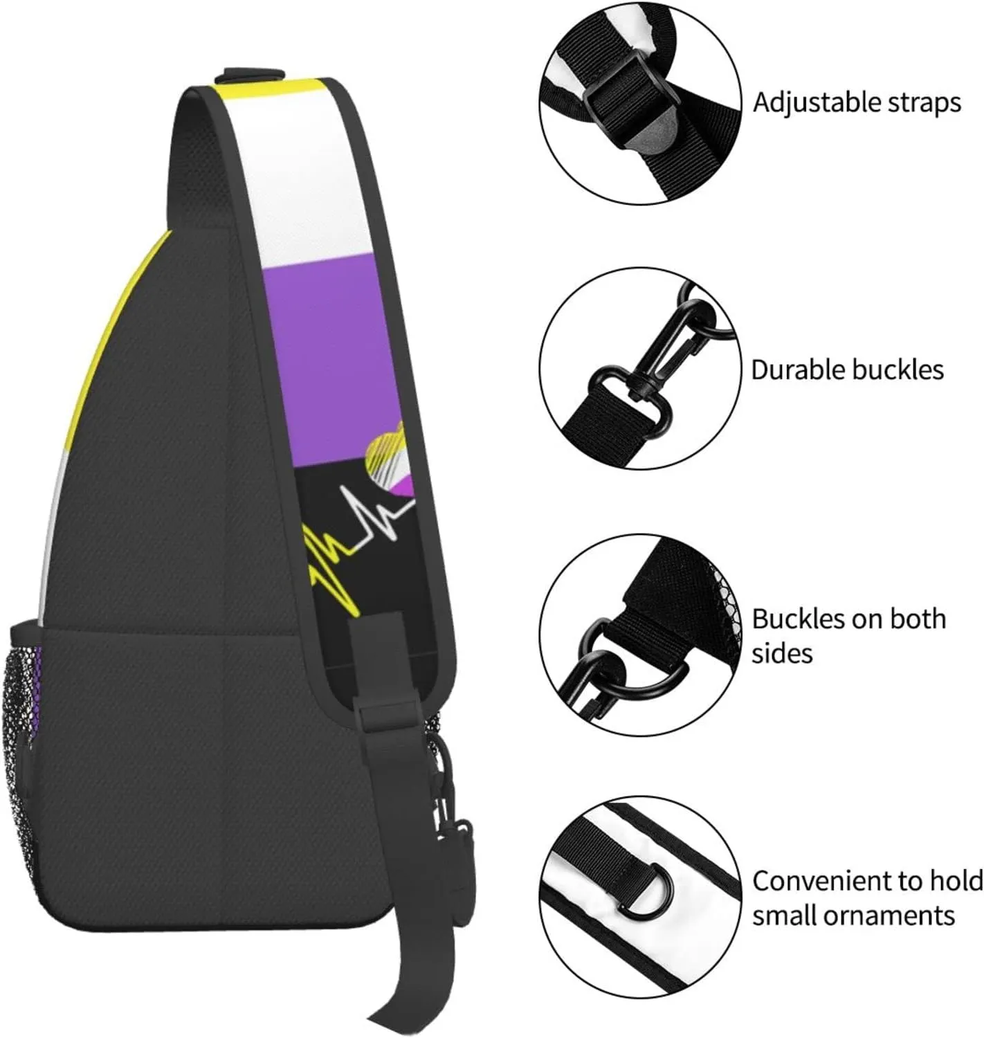 Nonbinary Pride Flag Sling Backpack Multipurpose Chest Bag Hiking Travel Daypack Crossbody Shoulder Bag Outdoor