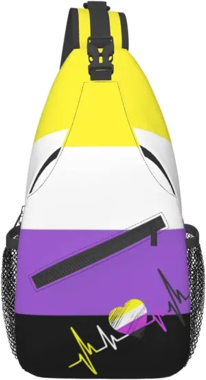 Nonbinary Pride Flag Sling Backpack Multipurpose Chest Bag Hiking Travel Daypack Crossbody Shoulder Bag Outdoor