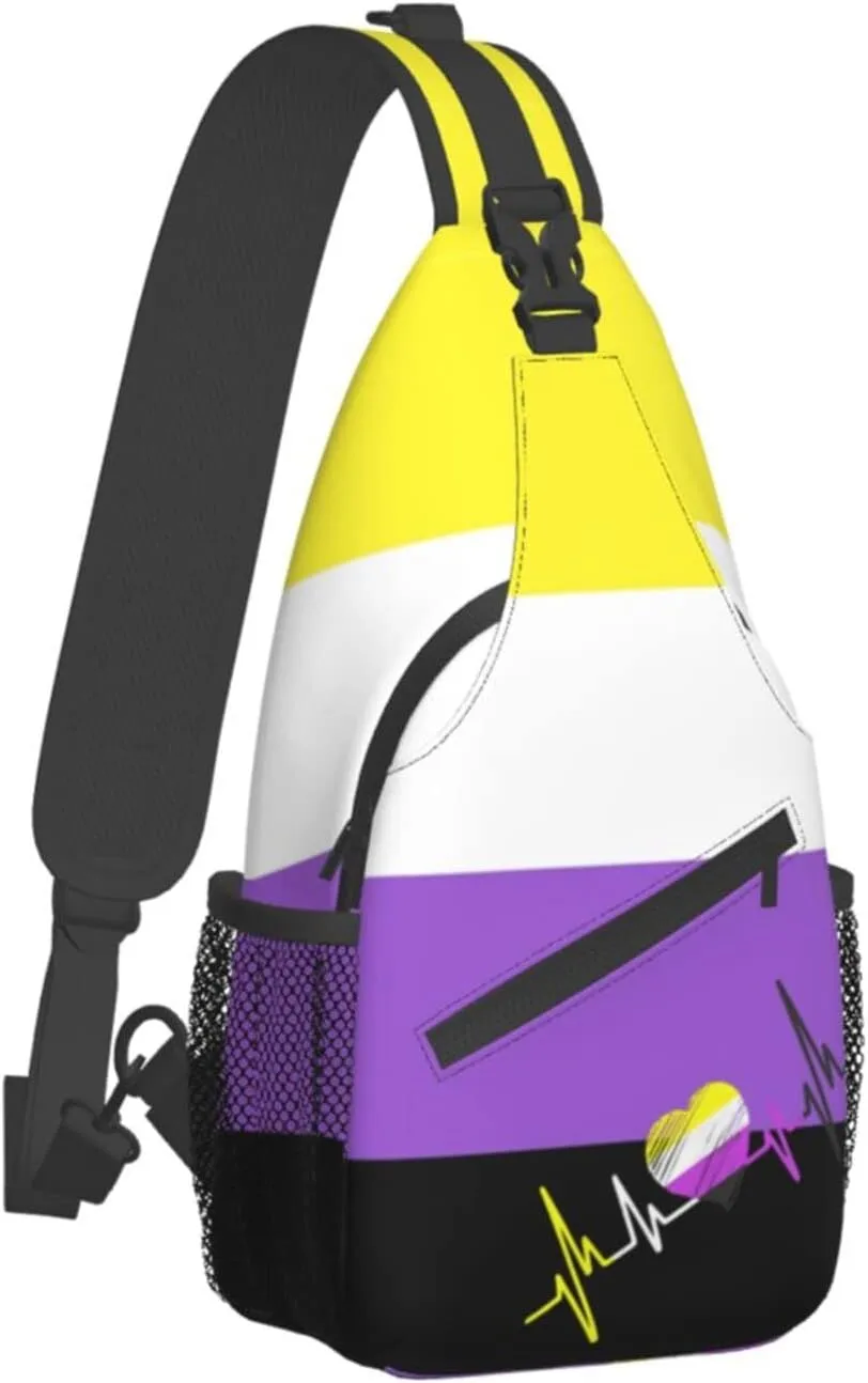 Nonbinary Pride Flag Sling Backpack Multipurpose Chest Bag Hiking Travel Daypack Crossbody Shoulder Bag Outdoor