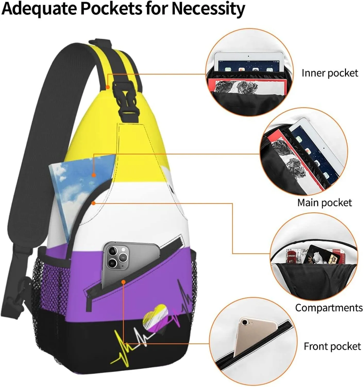 Nonbinary Pride Flag Sling Backpack Multipurpose Chest Bag Hiking Travel Daypack Crossbody Shoulder Bag Outdoor