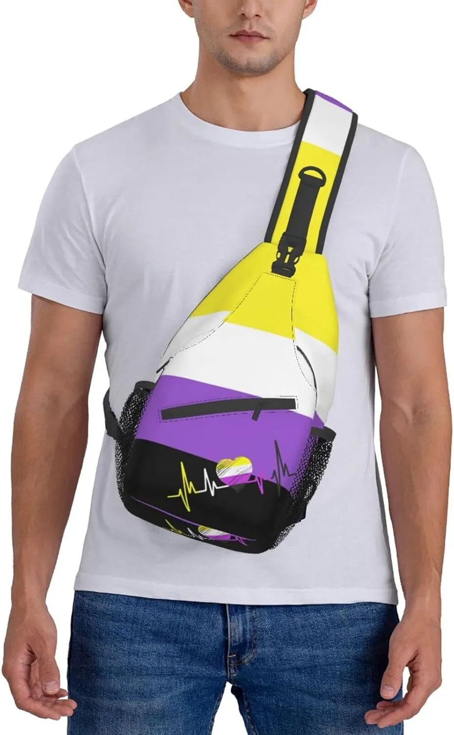 Nonbinary Pride Flag Sling Backpack Multipurpose Chest Bag Hiking Travel Daypack Crossbody Shoulder Bag Outdoor