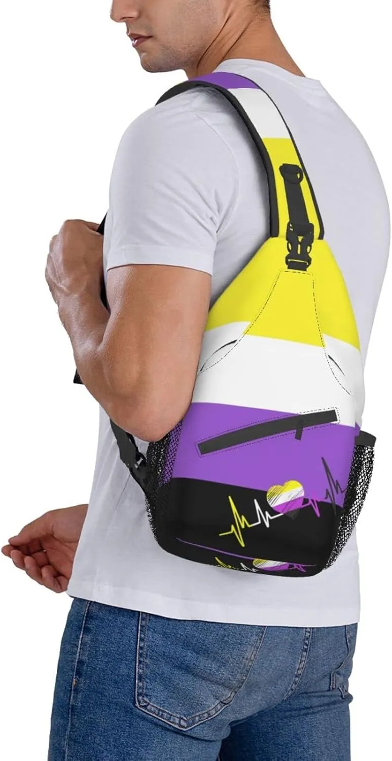 Nonbinary Pride Flag Sling Backpack Multipurpose Chest Bag Hiking Travel Daypack Crossbody Shoulder Bag Outdoor