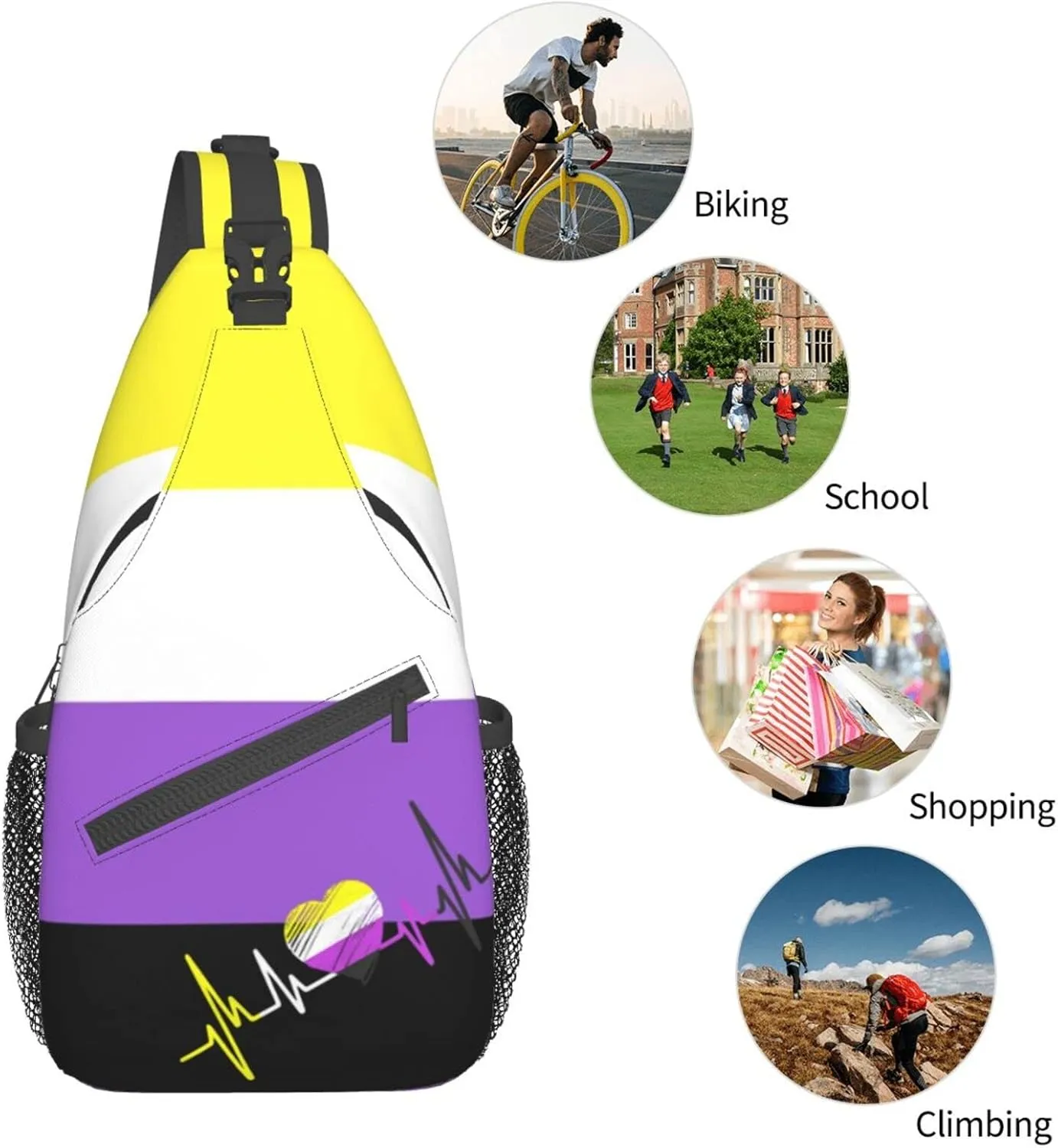 Nonbinary Pride Flag Sling Backpack Multipurpose Chest Bag Hiking Travel Daypack Crossbody Shoulder Bag Outdoor
