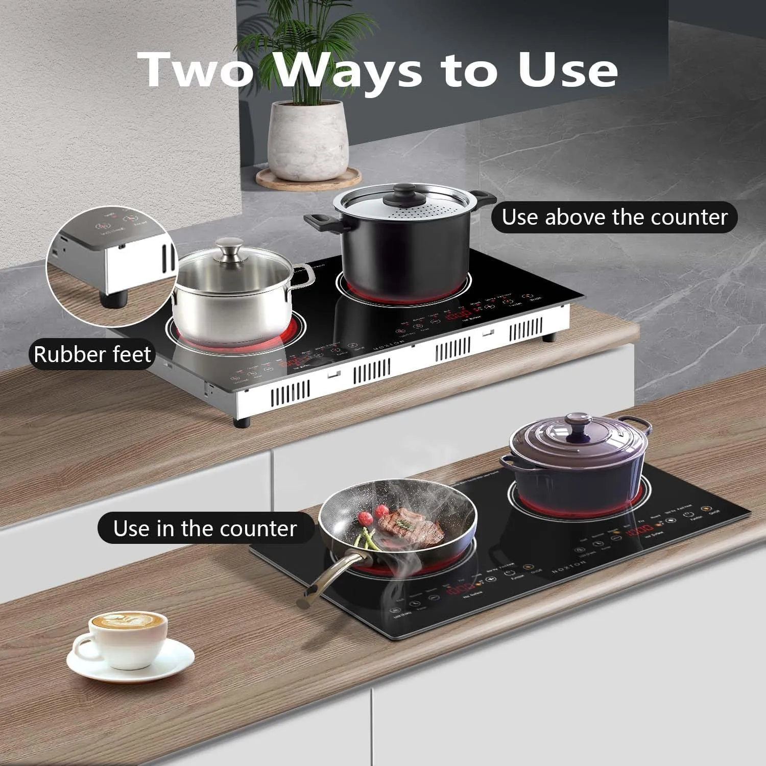 Noxton 2 Burners Electric Cooktop, 24" Built-in & Countertop Stove, Two Burner Ceramic Cooktop with Child Safety Lock, Timer, Touch Sensor Control, Portable 110V Plug-in Cooktop