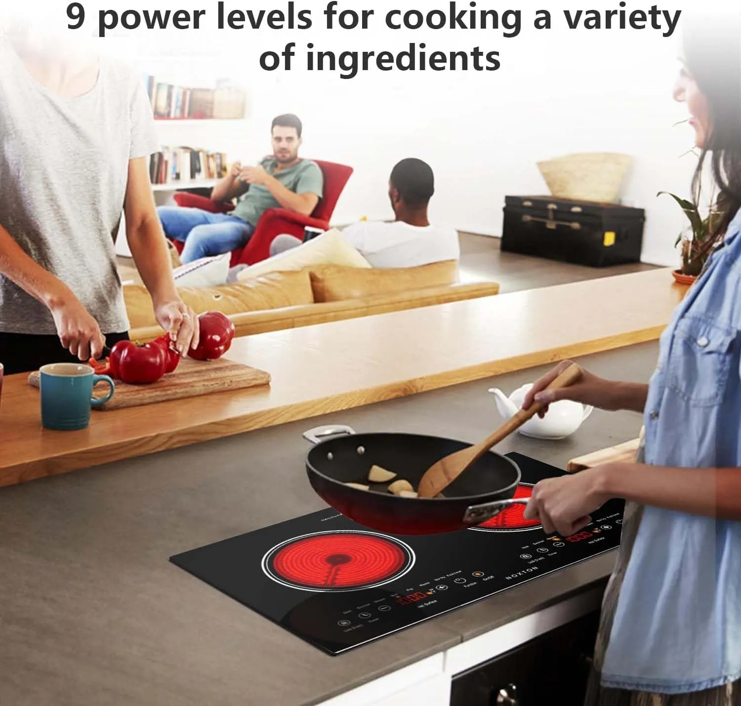 Noxton 2 Burners Electric Cooktop, 24" Built-in & Countertop Stove, Two Burner Ceramic Cooktop with Child Safety Lock, Timer, Touch Sensor Control, Portable 110V Plug-in Cooktop
