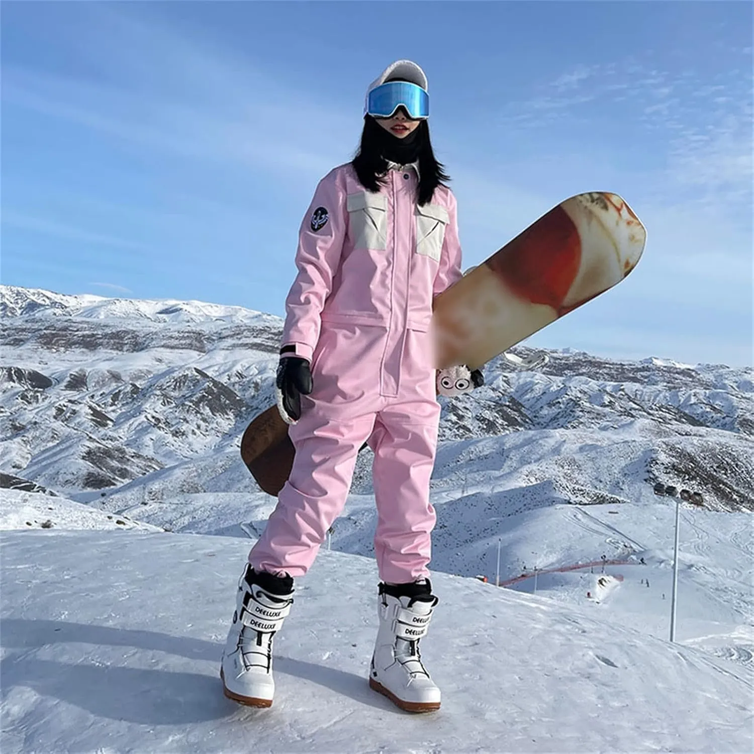 NVBHOF Women's One Piece Ski Suits, Women High Waterproof Windproof One Piece Hooded Ski Suits, for Skiing