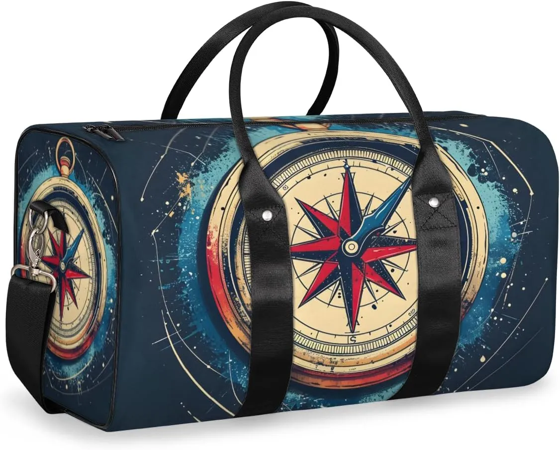 Ocean Compass Travel Duffle Bag for Women Men Gym Duffel Foldable Bag Waterproof Weekender Modern Print Duffle Tote