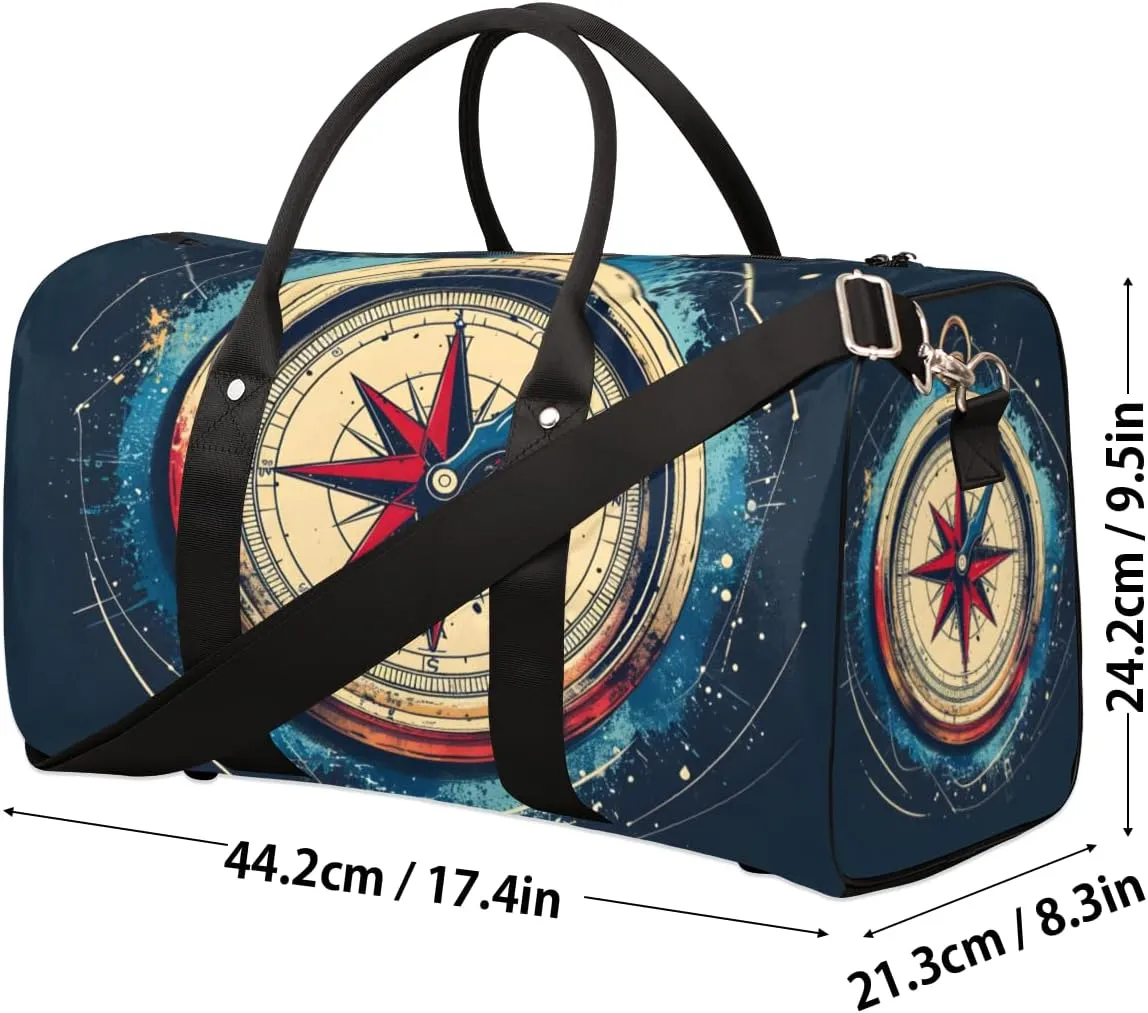 Ocean Compass Travel Duffle Bag for Women Men Gym Duffel Foldable Bag Waterproof Weekender Modern Print Duffle Tote