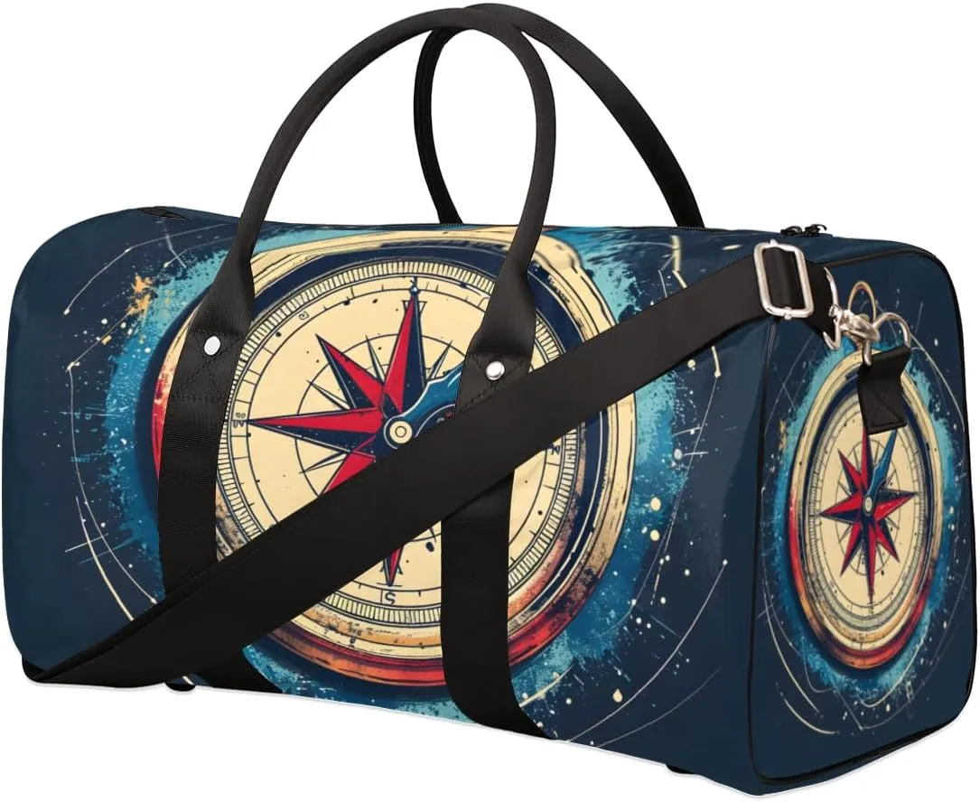 Ocean Compass Travel Duffle Bag for Women Men Gym Duffel Foldable Bag Waterproof Weekender Modern Print Duffle Tote