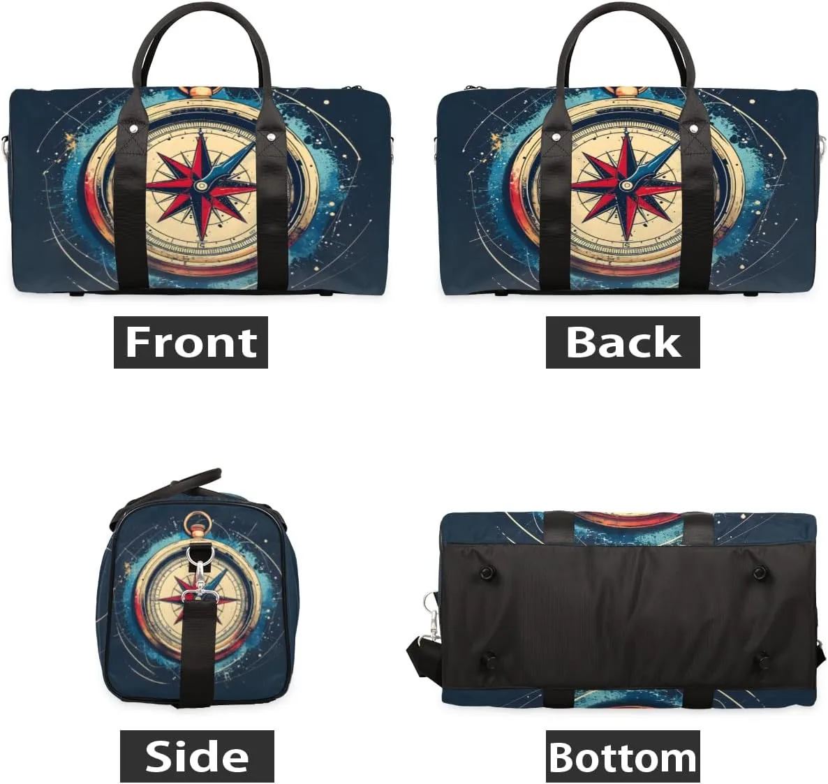 Ocean Compass Travel Duffle Bag for Women Men Gym Duffel Foldable Bag Waterproof Weekender Modern Print Duffle Tote